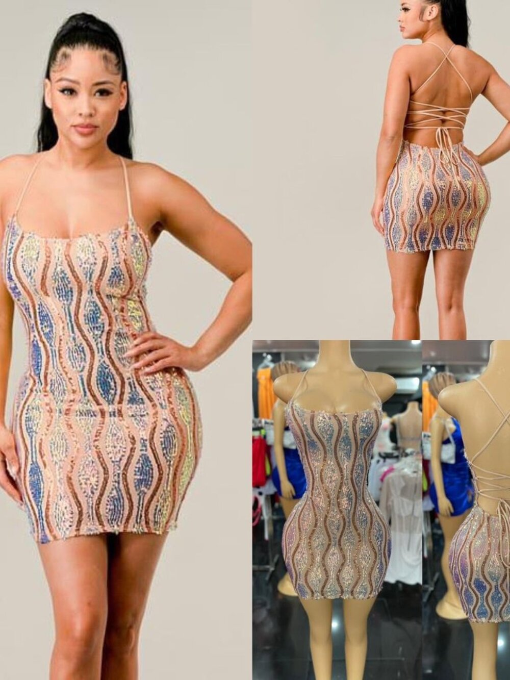 Sabora Waves Sequin Lace Up Mini Dress